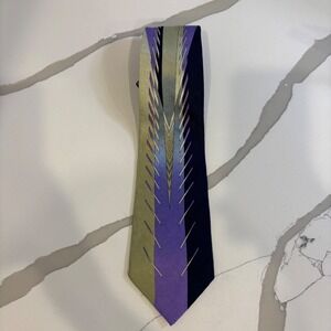 Vitaliano Pancaldi Silk Tie Italy Purple Navy Green Geometric Chevron Luxury